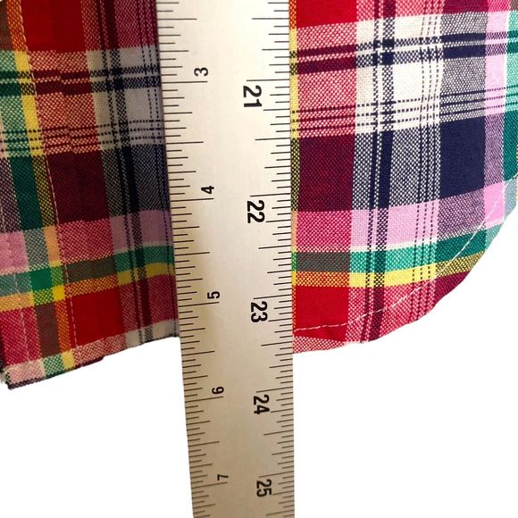 Janie and Jack Boys Plaid Button Down Shirt Sz 10 Pocket Stripe Linen & Cotton - Picture 6 of 10